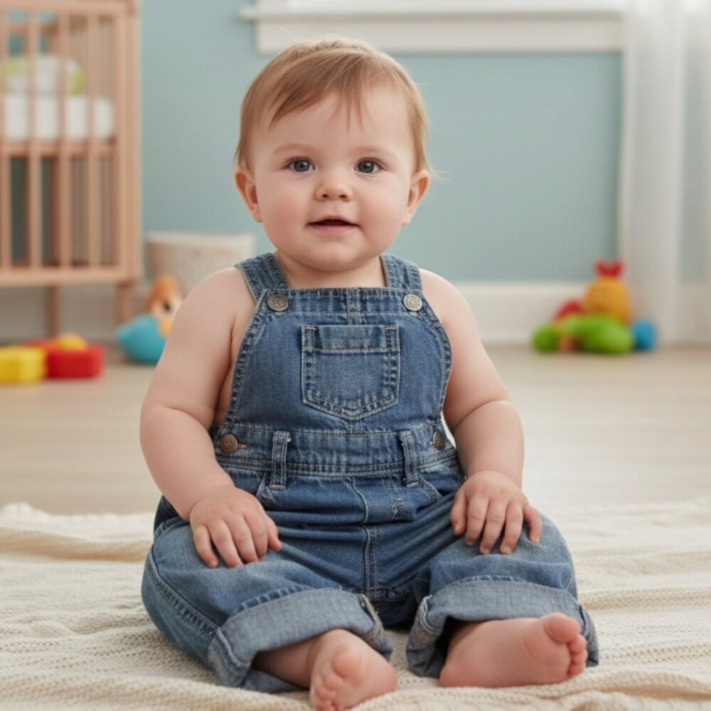 Zara Mini Overalls Dungaree Blue Denim 6-9 Months